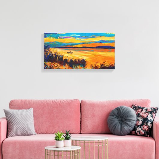 Boot in meer.Sunset landschap Canvas Afdruk (Insitu (Woonkamer))