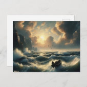 Boot in ruwe wateren, briefkaart (Voorkant / Achterkant)