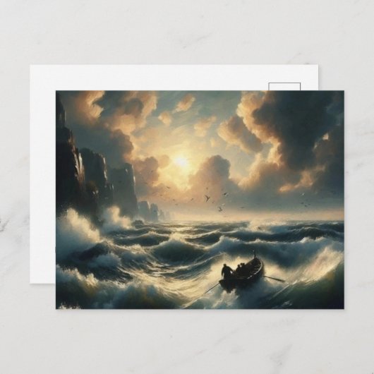 Boot in ruwe wateren, briefkaart (Voorkant / Achterkant)