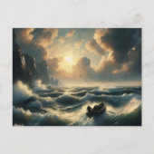 Boot in ruwe wateren, briefkaart (Voorkant)