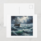 Boot in Stormy Zee, Briefkaart (Voorkant / Achterkant)
