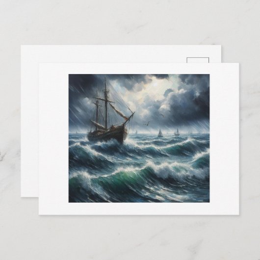 Boot in Stormy Zee, Briefkaart (Voorkant / Achterkant)