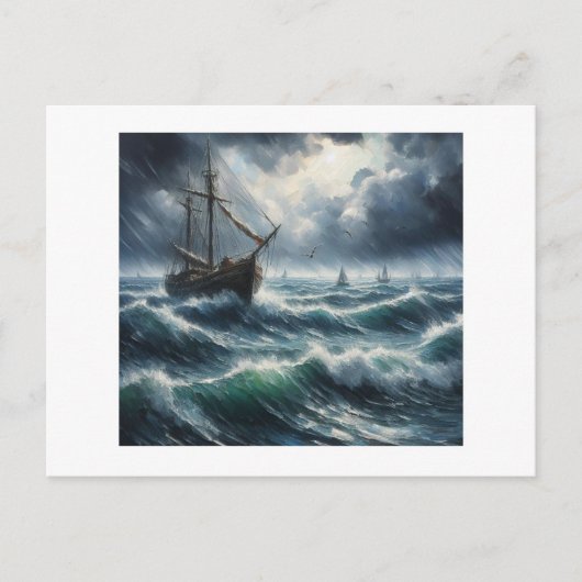 Boot in Stormy Zee, Briefkaart (Voorkant)