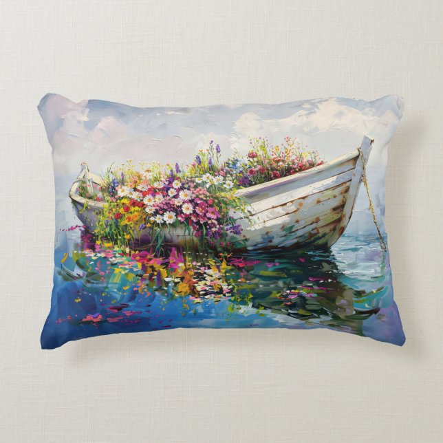 Boot met kleurrijke wilde bloemen accent kussen (Voorkant)