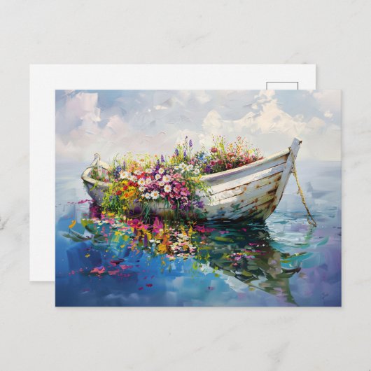 Boot met kleurrijke wilde bloemen briefkaart (Voorkant / Achterkant)
