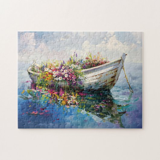Boot met kleurrijke wilde bloemen legpuzzel (Horizontaal)