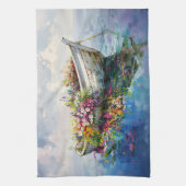 Boot met kleurrijke wilde bloemen theedoek (Verticaal)