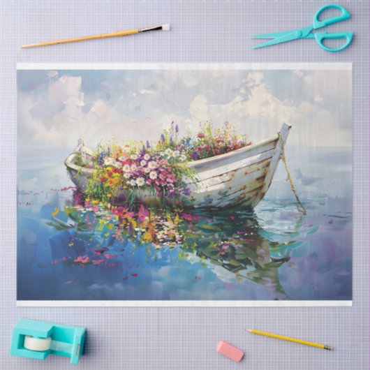 Boot met kleurrijke Wildflower Decoupage Tissuepapier (Craft)