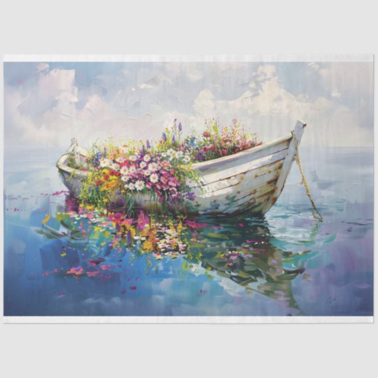 Boot met kleurrijke Wildflower Decoupage Tissuepapier (Voorkant)