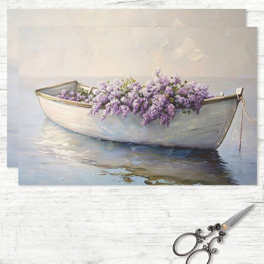 Boot met Paarse Lilacs Schilderen Decoupage Tissuepapier