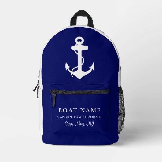 Boot nautische anker kapitein familienaam marine b bedrukte rugzak (Voorkant)