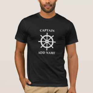 Boot of Kapitein Naam Schepen Wiel Helm op Zwart T-shirt