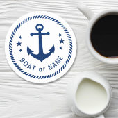 Boot of Naam  Anker Sterren Touw Blauw Wit Ronde Kartonnen Onderzetter