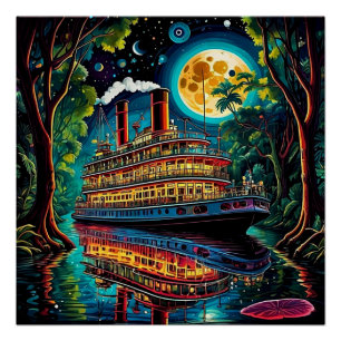 Boot onder Moonlit sky 1 Perfect Poster