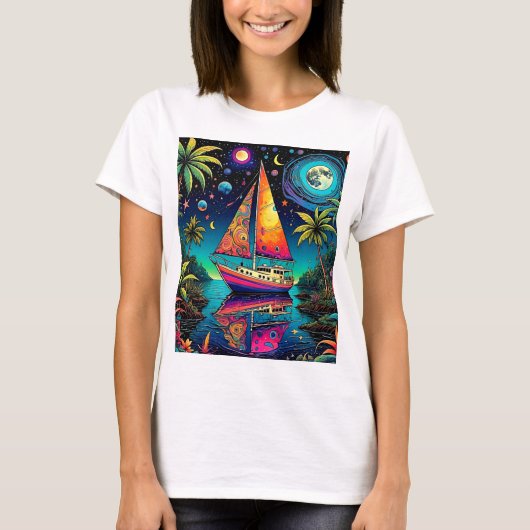 Boot onder Moonlit sky 2 T-shirt (Voorkant)
