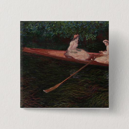 Boot op de Epte - Claude Monet - c1890 Vierkante Button 5,1 Cm (Voorkant)