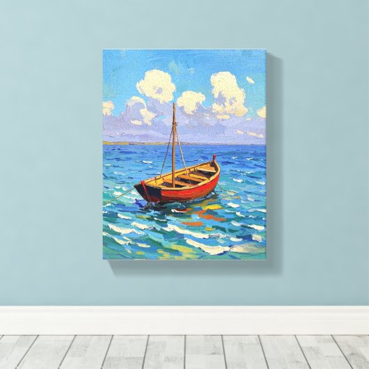Boot op de Golf van Gogh Art Canvas Afdruk (Insitu (Houten vloer))