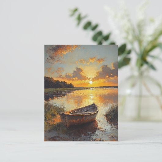 Boot op de kust schilderij briefkaart (Staand voorkant)