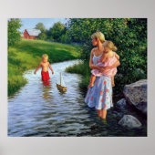 boot op een rivierkunstwerk poster (Voorkant)