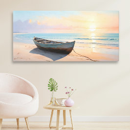 Boot op een rustige kust Elegante Kustlijn Strand  Canvas Afdruk
