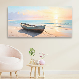 Boot op een rustige kust Elegante Kustlijn Strand  Canvas Afdruk