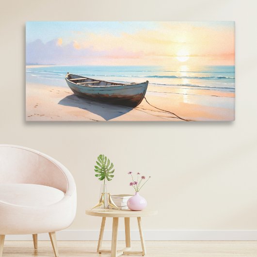 Boot op een rustige kust Elegante Kustlijn Strand Canvas Afdruk