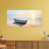 Boot op een rustige kust Elegante kuststrandkunst Canvas Afdruk (Insitu (Woonkamer))