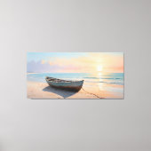 Boot op een rustige kust Elegante kuststrandkunst Canvas Afdruk (Voorkant)
