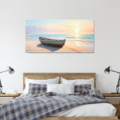 Boot op een rustige kust Elegante kuststrandkunst Canvas Afdruk (Insitu (Slaapkamer))