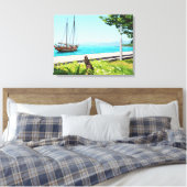 Boot op het meer canvasprint canvas afdruk (Insitu (Slaapkamer))