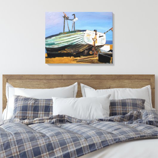 Boot op het strand canvas afdruk (Insitu (Slaapkamer))