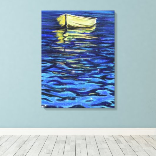 Boot op het Zee Canvas Print - Schilderij (Insitu (Houten vloer))