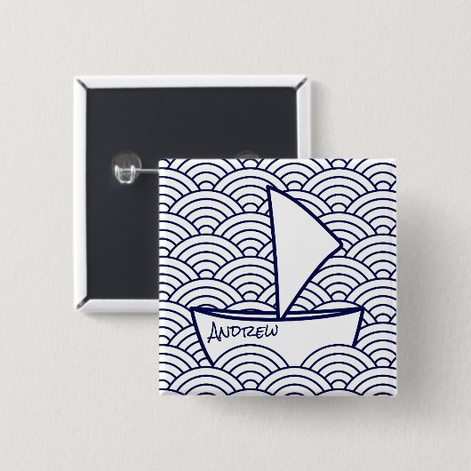 Boot op Waves Square Button (Voorkant /achterkant)