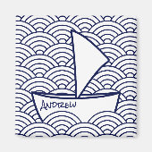 Boot op Waves Square Magnet (Voorkant)