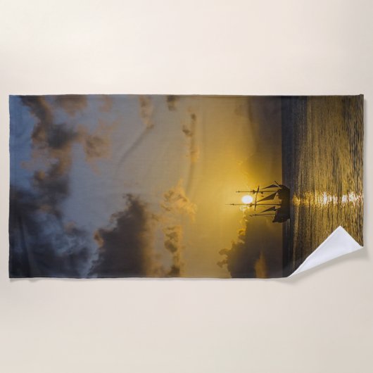 boot op zonsondergang strandlaken (Voorkant)