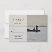 Boot & Paar Silhouette Lake Wedding RSVP Kaarten Kaartje (Voorkant)