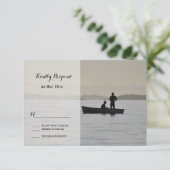 Boot & Paar Silhouette Lake Wedding RSVP Kaarten Kaartje (Staand voorkant)