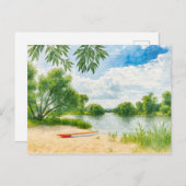 Boot rivier strand rustplaats aquarell havelland feestdagenkaart (Voorkant / Achterkant)