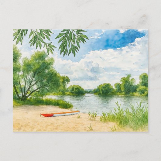 Boot rivier strand rustplaats aquarell havelland feestdagenkaart (Voorkant)
