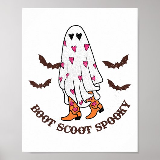Boot Scoot Spooky Cowboy Ghost Groovy Retro Hallow Poster (Voorkant)