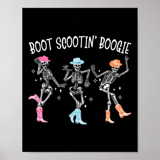 Boot Scootin' Boogie Retro Western Skeleton Dancin Poster (Voorkant)