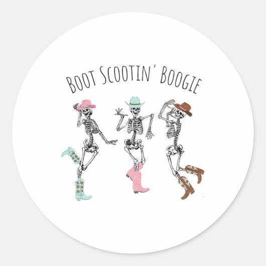 Boot Scootin Boogie Skeletten Dansen Western Hall Ronde Sticker (Voorkant)