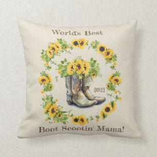 Boot Scootin mama Sunflower Boots Moederdag Kussen