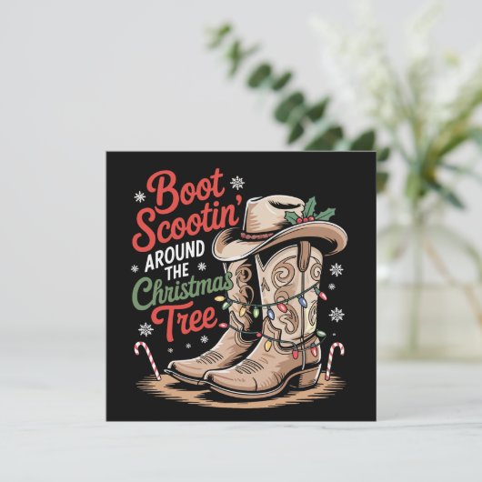 Boot Scootin' Rond De Kerstboom Western Feestdagenkaart (Staand voorkant)