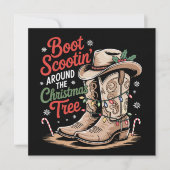 Boot Scootin' Rond De Kerstboom Western Feestdagenkaart (Voorkant)