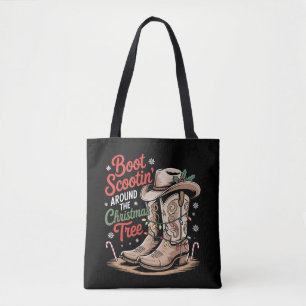 Boot Scootin' Rond De Kerstboom Western Tote Bag