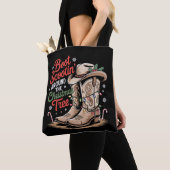 Boot Scootin' Rond de kerstboom Western Tote Bag (Dichtbij)