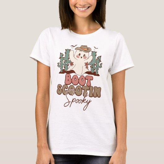 Boot Scootin Spooky Western Boo Ghost Halloween T-shirt (Voorkant)