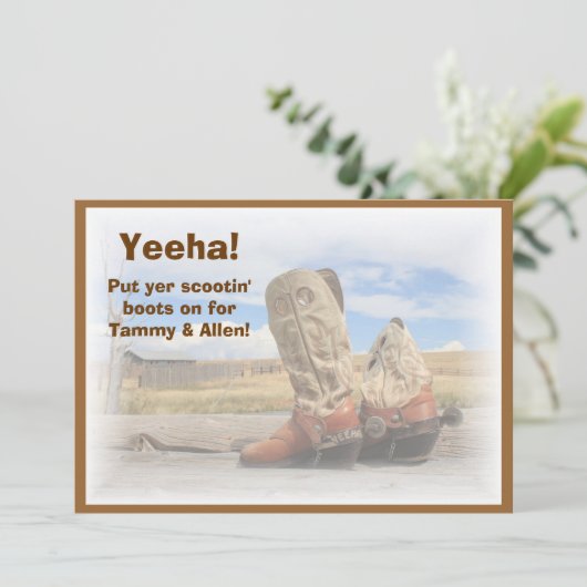 Boot Scootin Westerne Dance Wedding Uitnodiging (Staand voorkant)