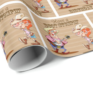 Boot Stompin' Verjaardag Western Cowboy Cowgirl Cadeaupapier